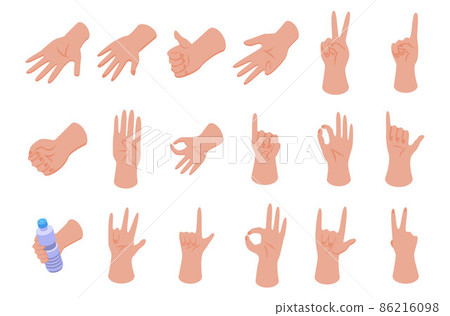 Hand gestures icons set, isometric style Hand gestures icons set, isometric style 86216098