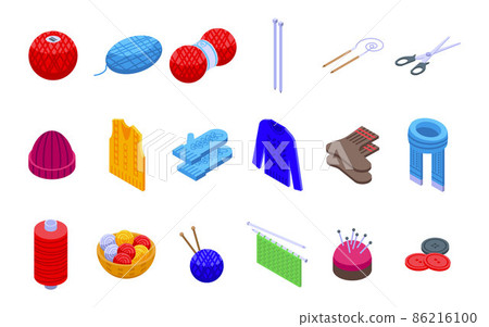 Knitting icons set, isometric style 86216100