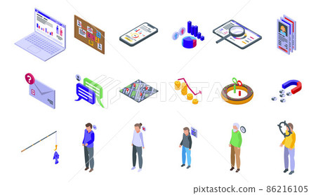 Target audience icons set, isometric style 86216105