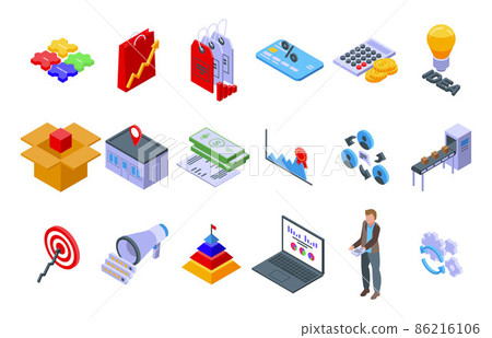 Marketing mix icons set, isometric style 86216106