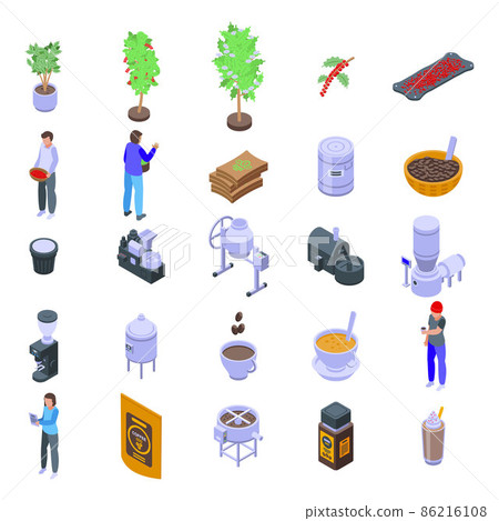 Coffee production icons set, isometric style Coffee production icons set, isometric style 86216108