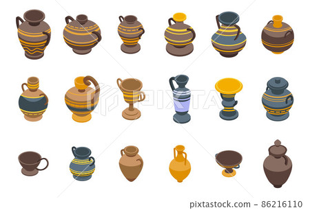 Amphora icons set, isometric style 86216110