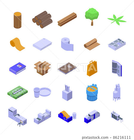 Paper production icons set, isometric style 86216111