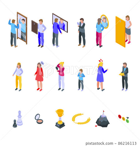 Self-esteem icons set, isometric style 86216113