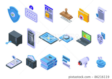 Privacy icons set, isometric style 86216119