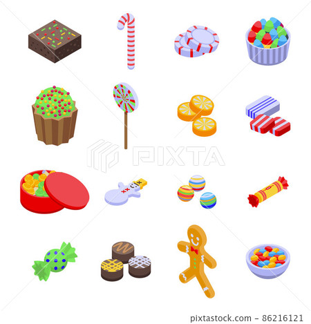Christmas candy icons set, isometric style 86216121