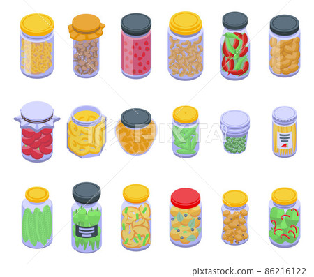 Pickled products icons set, isometric style 86216122
