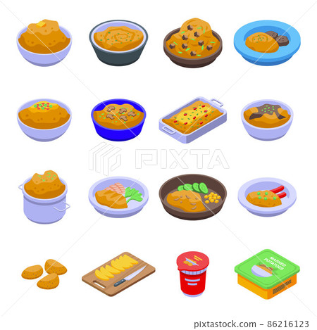 Mashed potatoes icons set, isometric style 86216123