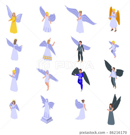 Angel icons set, isometric style 86216170