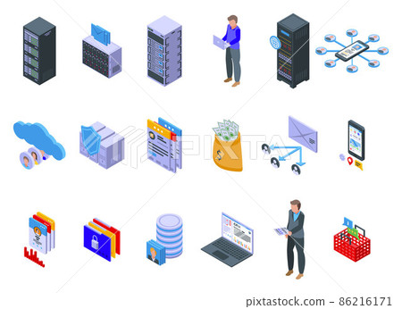 Customer database icons set, isometric style 86216171
