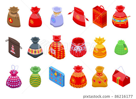 Lucky bag icons set, isometric style 86216177