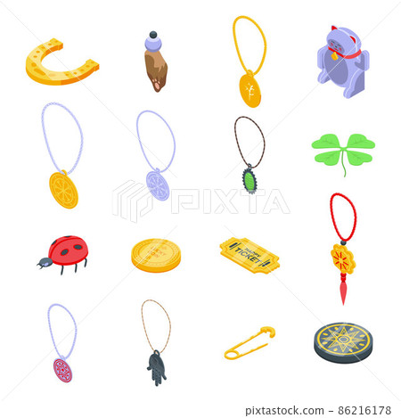 Lucky charm icons set, isometric style Lucky charm icons set, isometric style 86216178