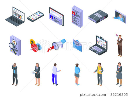 Online recruitment icons set, isometric style 86216205