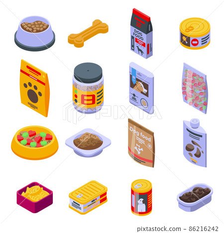 Dog food icons set, isometric style 86216242