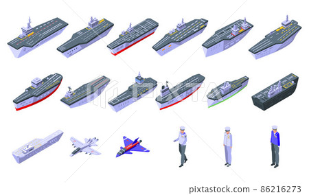 Aircraft carrier icons set, isometric style 86216273