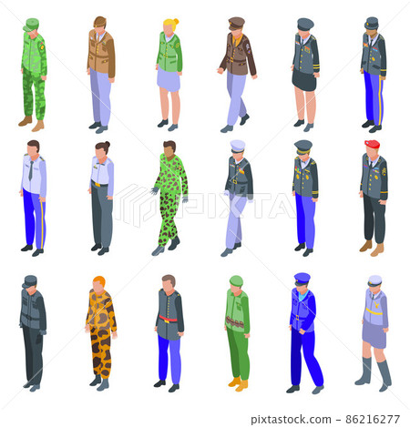 Military uniform icons set, isometric style Military uniform icons set, isometric style 86216277