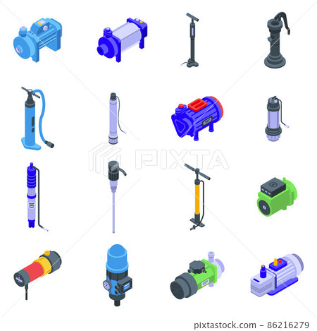 Pump icons set, isometric style 86216279