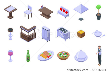 Restaurant icons set, isometric style 86216301