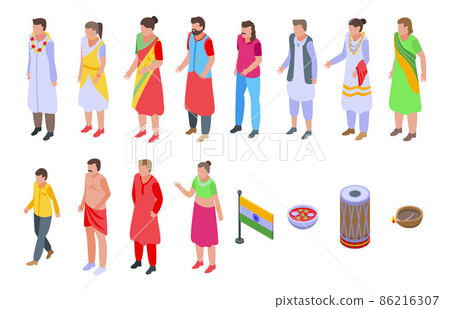 Indians icons set, isometric style Indians icons set, isometric style 86216307