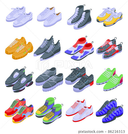 Sneakers icons set, isometric style Sneakers icons set, isometric style 86216313