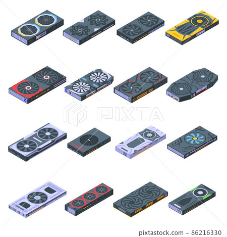 Graphics card icons set, isometric style 86216330