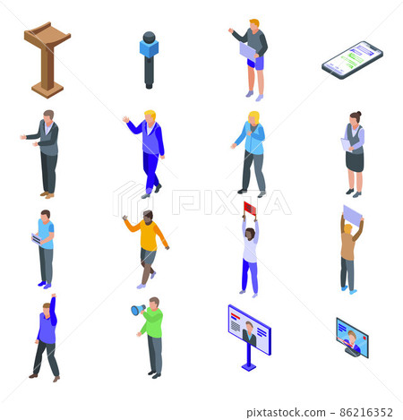 Agitation icons set, isometric style 86216352