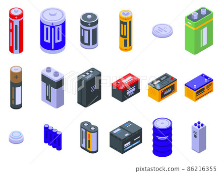 Battery icons set, isometric style Battery icons set, isometric style 86216355