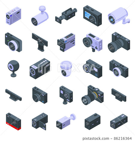 Camcorder icons set, isometric style Camcorder icons set, isometric style 86216364
