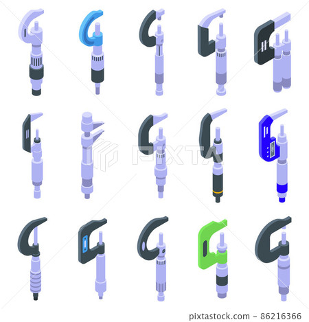 Micrometer icons set, isometric style 86216366