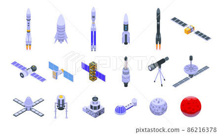 Space station icons set, isometric style 86216378