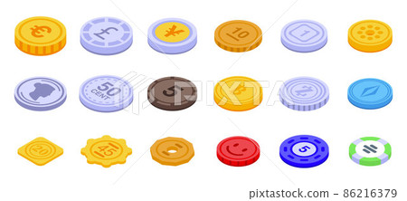 Tokens icons set, isometric style 86216379