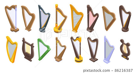 Harp icons set, isometric style 86216387