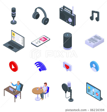 Podcast icons set, isometric style 86216394
