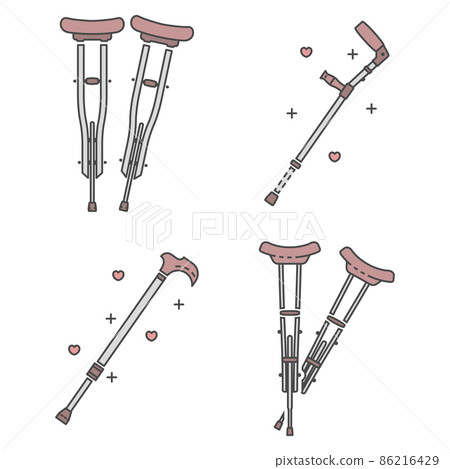Injury crutches icon set, outline style Injury crutches icon set, outline style 86216429
