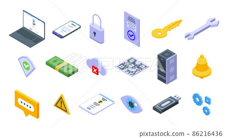 Multi-factor authentication icons set, isometric style 86216436