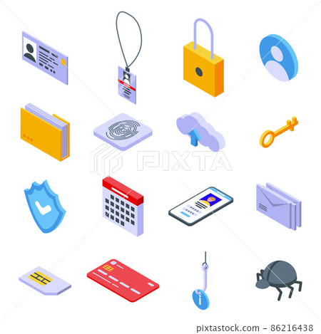Personal information icons set, isometric style Personal information icons set, isometric style 86216438
