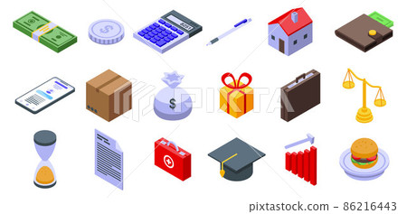 Subsidy icons set, isometric style 86216443