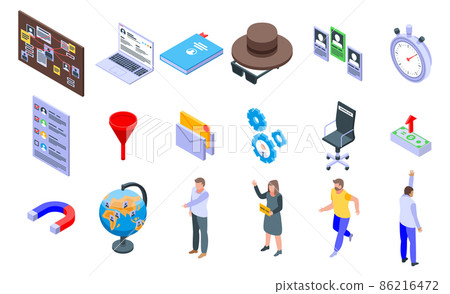 Recruiter icons set, isometric style Recruiter icons set, isometric style 86216472
