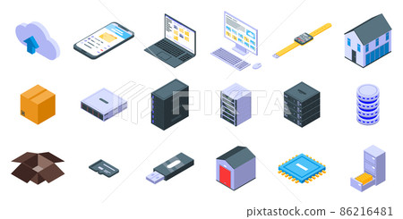 Storage icons set, isometric style 86216481