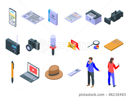 Reporter icons set, isometric style 86216483