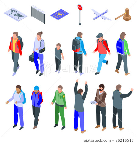 Illegal immigrants icons set, isometric style 86216515