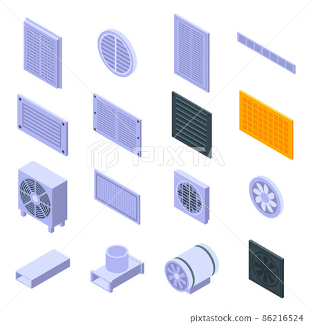 Ventilation icons set, isometric style 86216524