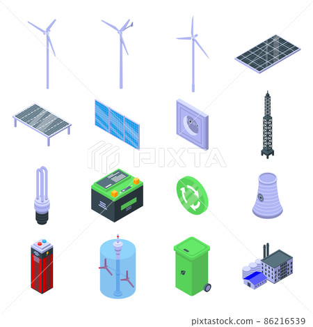 Clean energy icons set, isometric style Clean energy icons set, isometric style 86216539