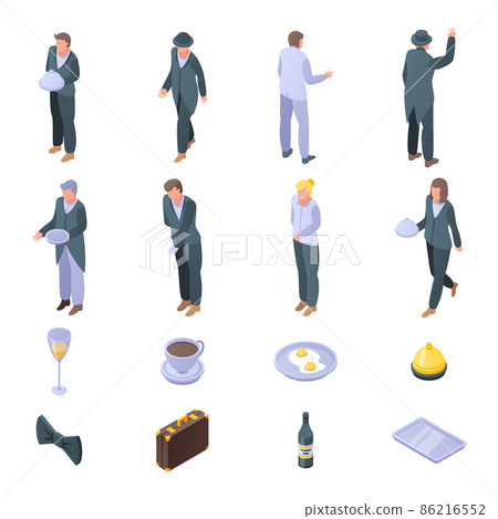 Butler icons set, isometric style Butler icons set, isometric style 86216552