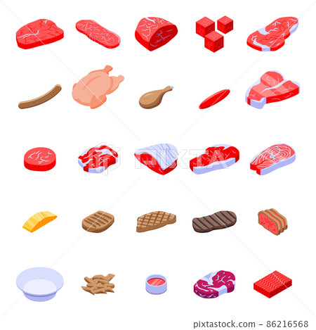 Meat icons set, isometric style Meat icons set, isometric style 86216568