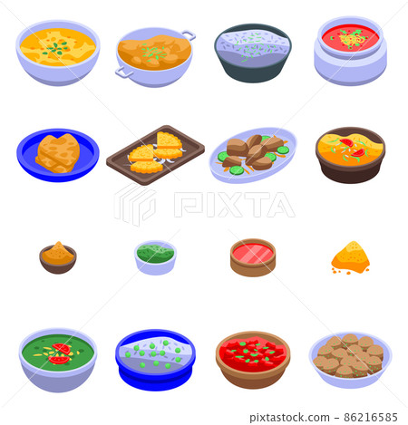 Indian cuisine icons set, isometric style 86216585