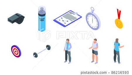Coach icons set, isometric style Coach icons set, isometric style 86216593