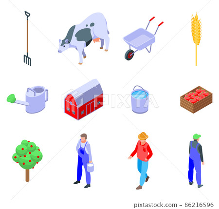Farmer icons set, isometric style Farmer icons set, isometric style 86216596