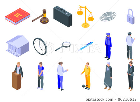 Prosecutor icons set, isometric style 86216612