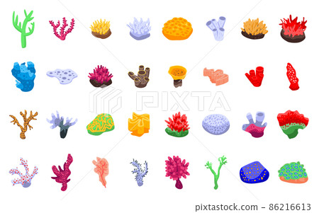 Coral icons set, isometric style 86216613